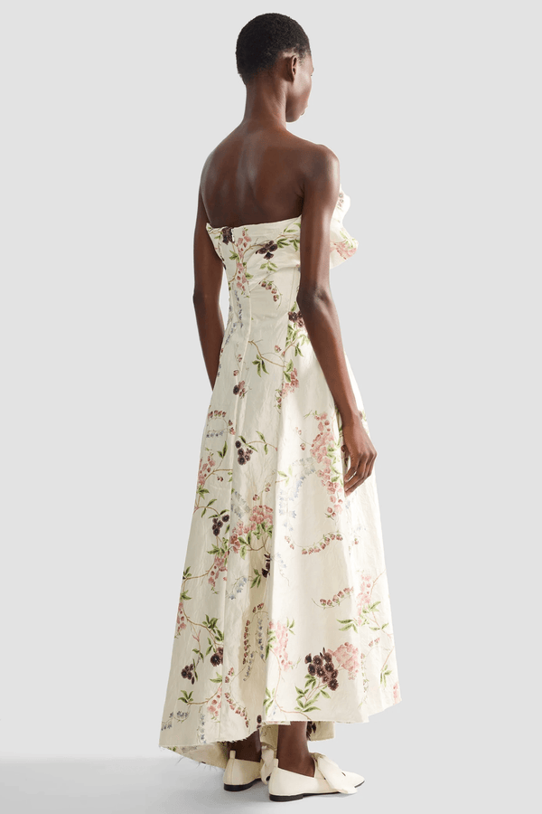 Floral Print Textured Satin Cloud Midi Dress - ALBOUSHIYA - district 5 - dubai - riyadh - abaya - dresses - designers - evening wear - luxury - elegance - craftsmanship - gowns - cocktail dresses - collections - georges