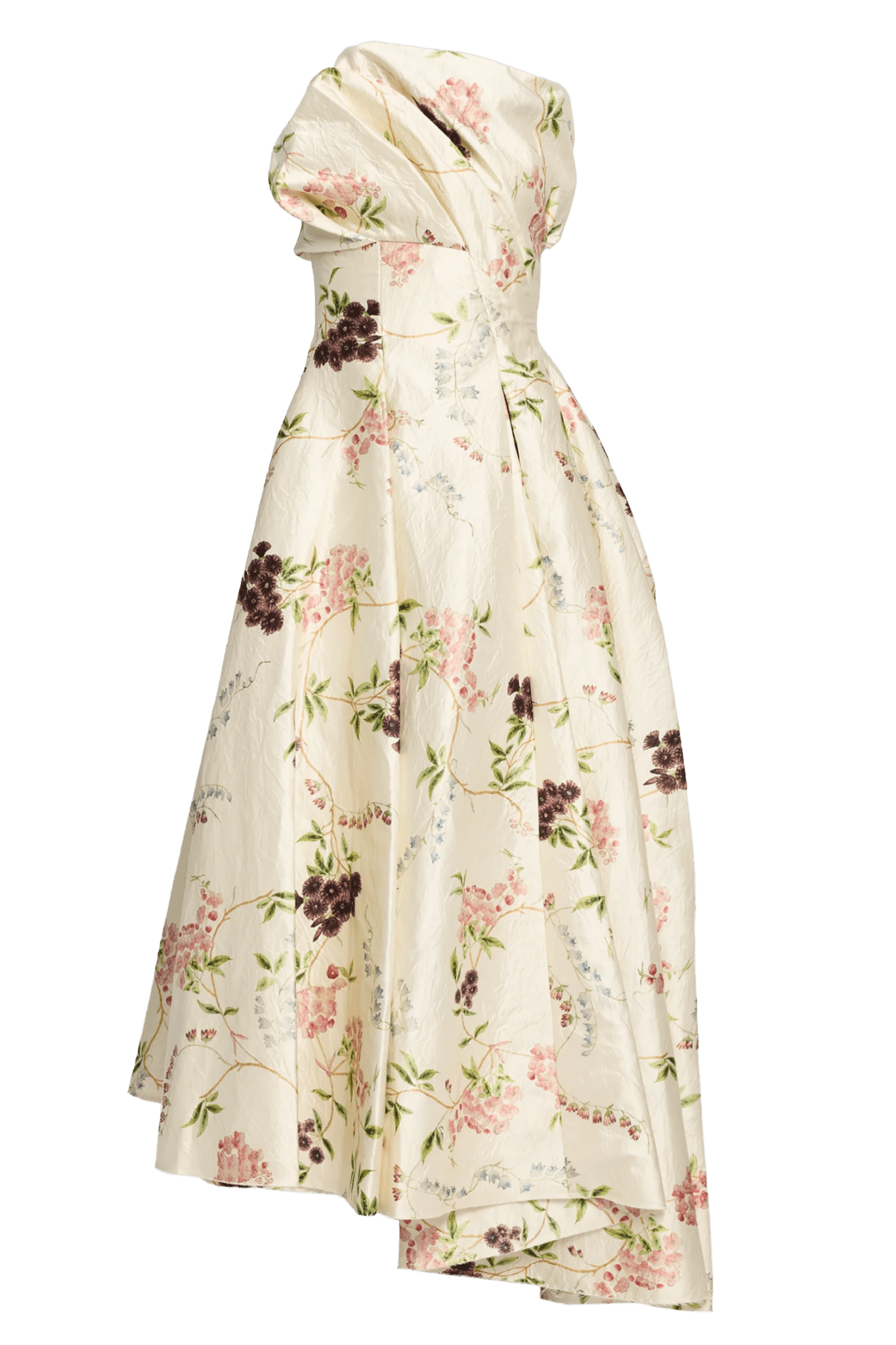 Floral Print Textured Satin Cloud Midi Dress - ALBOUSHIYA - district 5 - dubai - riyadh - abaya - dresses - designers - evening wear - luxury - elegance - craftsmanship - gowns - cocktail dresses - collections - georges