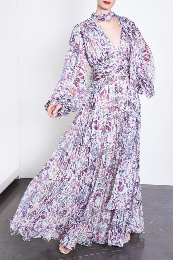 Floral Silk Dress - ALBOUSHIYA - district 5 - dubai - riyadh - abaya - dresses - designers - evening wear - luxury - elegance - craftsmanship - gowns - cocktail dresses - collections - georges
