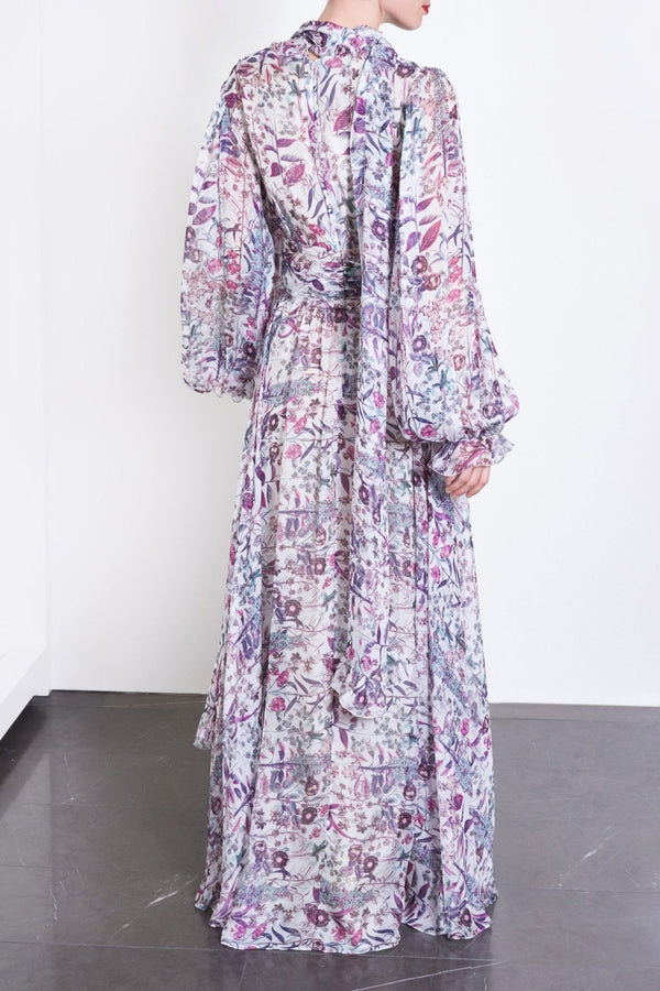 Floral Silk Dress - ALBOUSHIYA - district 5 - dubai - riyadh - abaya - dresses - designers - evening wear - luxury - elegance - craftsmanship - gowns - cocktail dresses - collections - georges