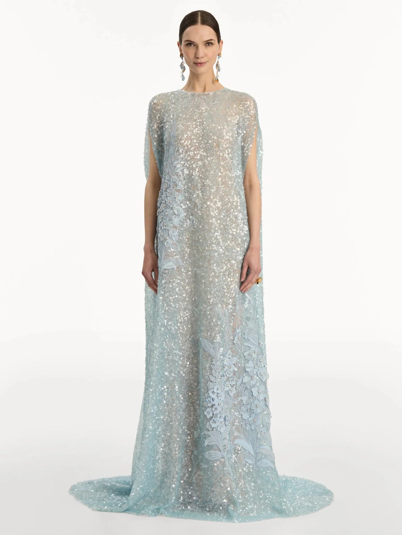 Foxglove Embroidered Sequin Tulle Caftan - ALBOUSHIYA - district 5 - dubai - riyadh - abaya - dresses - designers - evening wear - luxury - elegance - craftsmanship - gowns - cocktail dresses - collections - georges