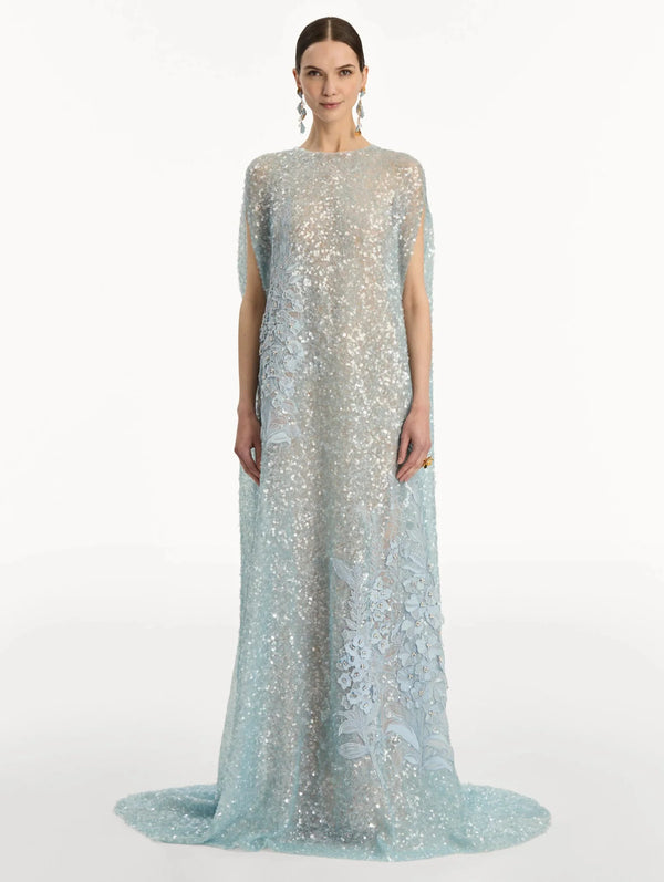 Foxglove Embroidered Sequin Tulle Caftan - ALBOUSHIYA - district 5 - dubai - riyadh - abaya - dresses - designers - evening wear - luxury - elegance - craftsmanship - gowns - cocktail dresses - collections - georges