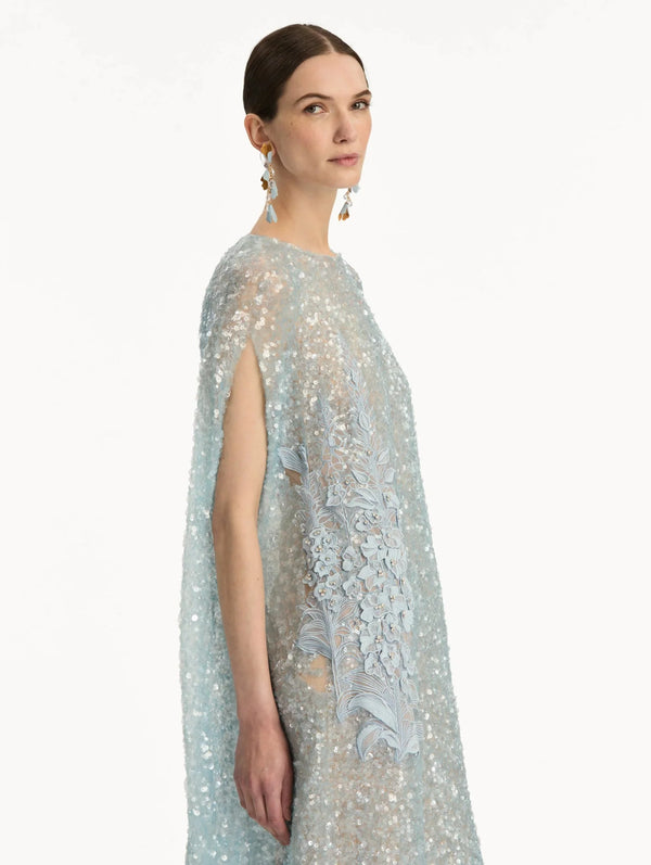 Foxglove Embroidered Sequin Tulle Caftan - ALBOUSHIYA - district 5 - dubai - riyadh - abaya - dresses - designers - evening wear - luxury - elegance - craftsmanship - gowns - cocktail dresses - collections - georges