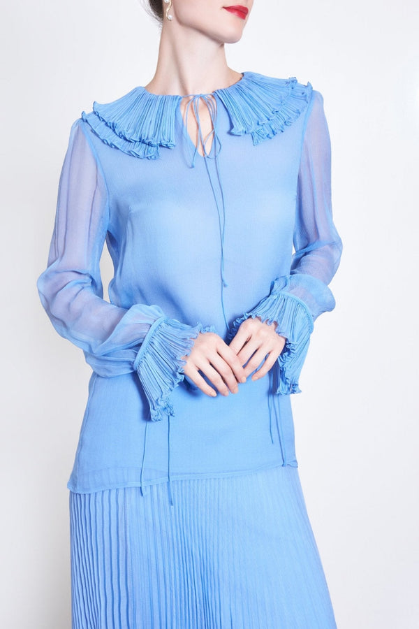 Frilled Chiffon Blouse - ALBOUSHIYA - district 5 - dubai - riyadh - abaya - dresses - designers - evening wear - luxury - elegance - craftsmanship - gowns - cocktail dresses - collections - georges