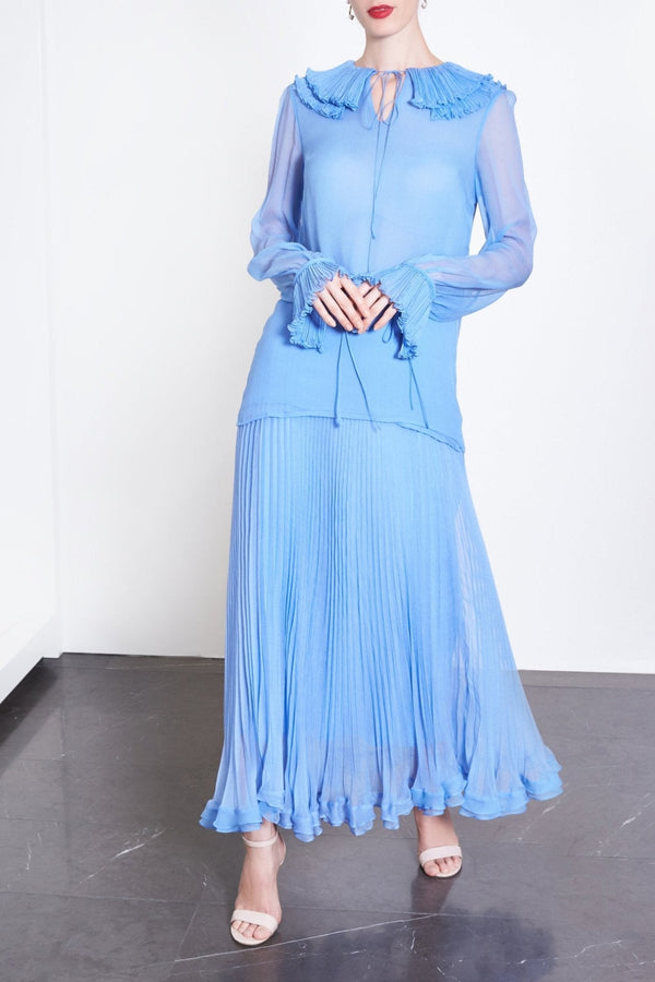 Frilled Chiffon Blouse - ALBOUSHIYA - district 5 - dubai - riyadh - abaya - dresses - designers - evening wear - luxury - elegance - craftsmanship - gowns - cocktail dresses - collections - georges