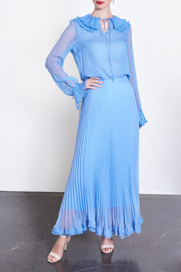Frilled Chiffon Blouse - ALBOUSHIYA - district 5 - dubai - riyadh - abaya - dresses - designers - evening wear - luxury - elegance - craftsmanship - gowns - cocktail dresses - collections - georges
