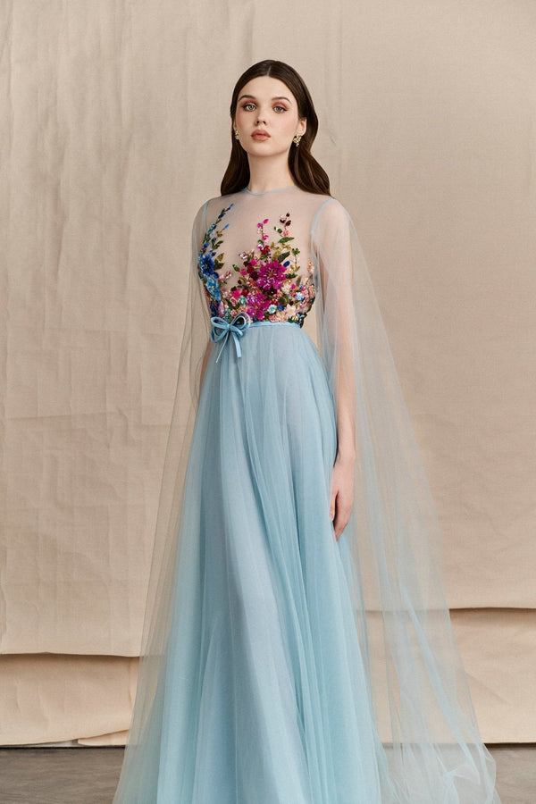 Garden Ocean Gown - ALBOUSHIYA - district 5 - dubai - riyadh - abaya - dresses - designers - evening wear - luxury - elegance - craftsmanship - gowns - cocktail dresses - collections - georges