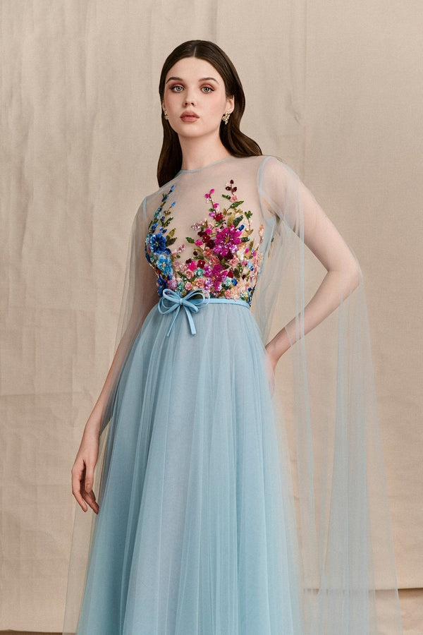 Garden Ocean Gown - ALBOUSHIYA - district 5 - dubai - riyadh - abaya - dresses - designers - evening wear - luxury - elegance - craftsmanship - gowns - cocktail dresses - collections - georges