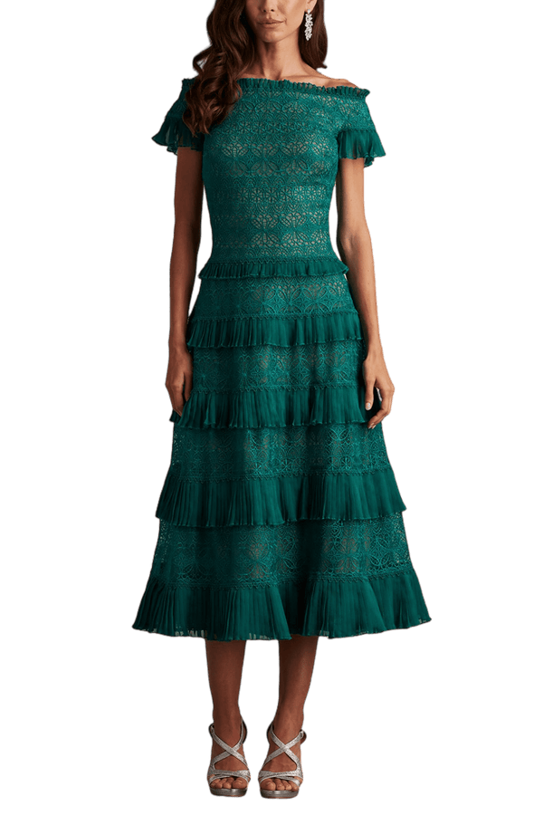 Garina Tiered Embroidered Tulle Midi Dress - ALBOUSHIYA - district 5 - dubai - riyadh - abaya - dresses - designers - evening wear - luxury - elegance - craftsmanship - gowns - cocktail dresses - collections - georges