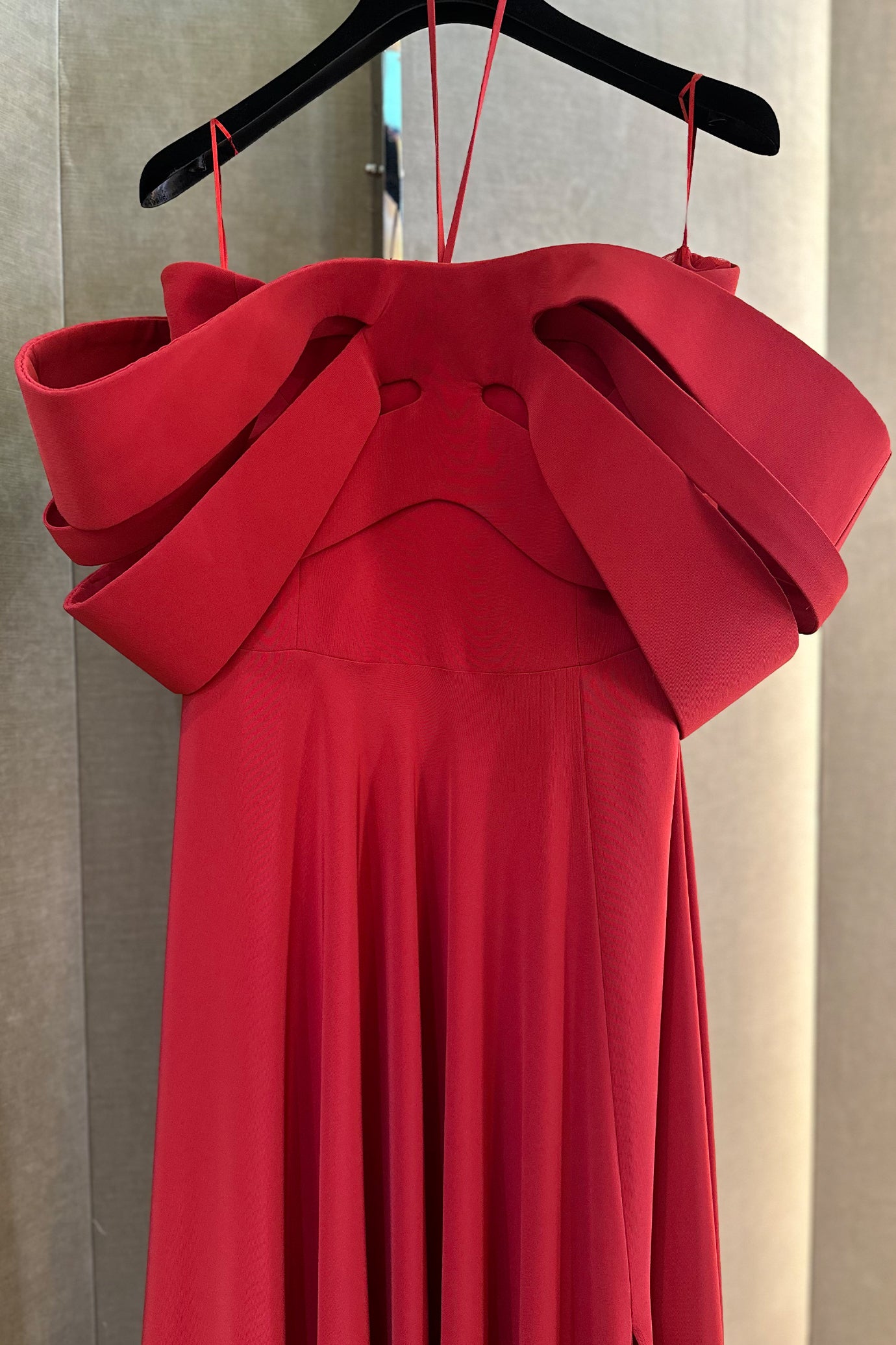 Crepe Dress With Structured Bow-Like Collar And Slit