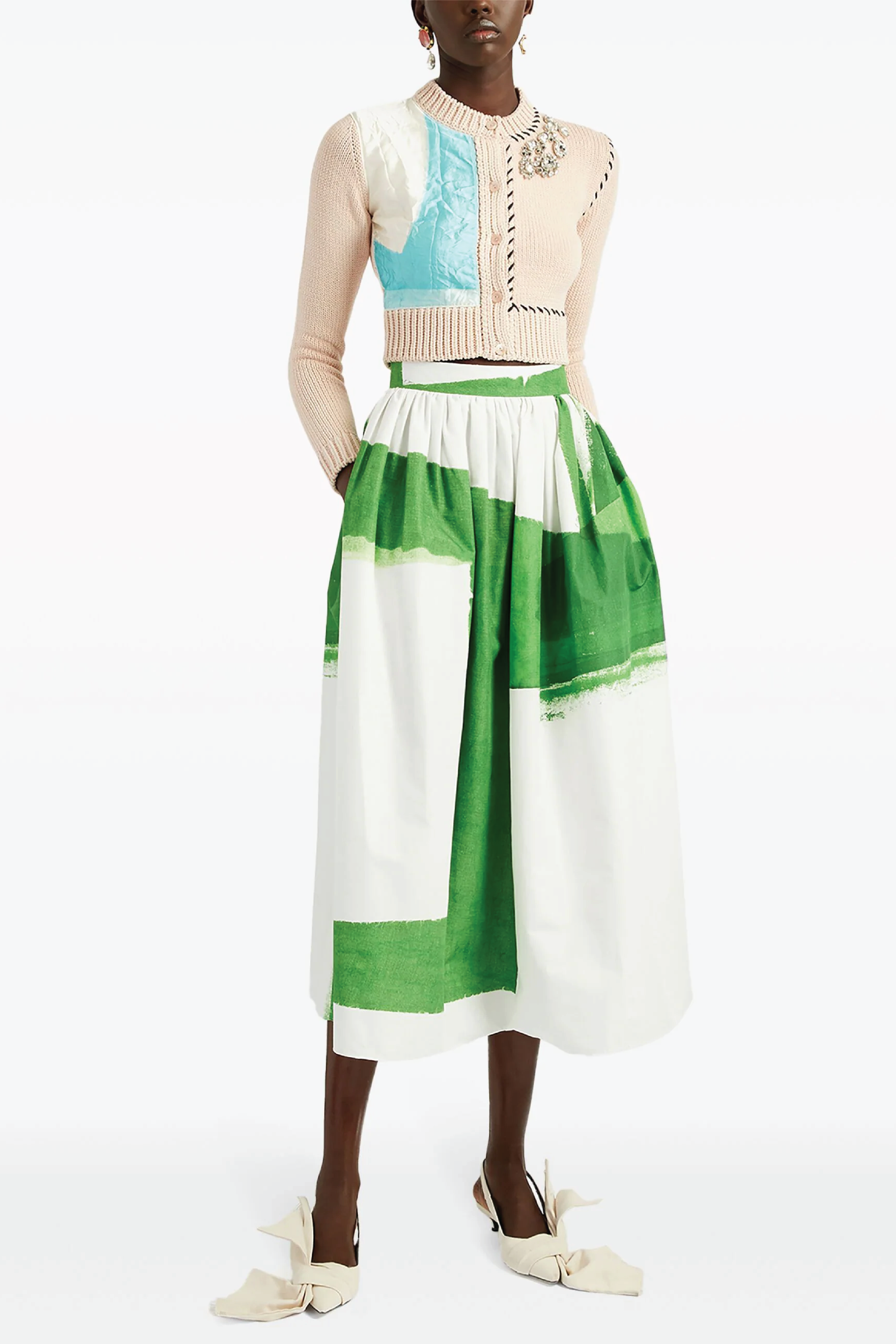 Graphic-Print Cotton Midi Skirt