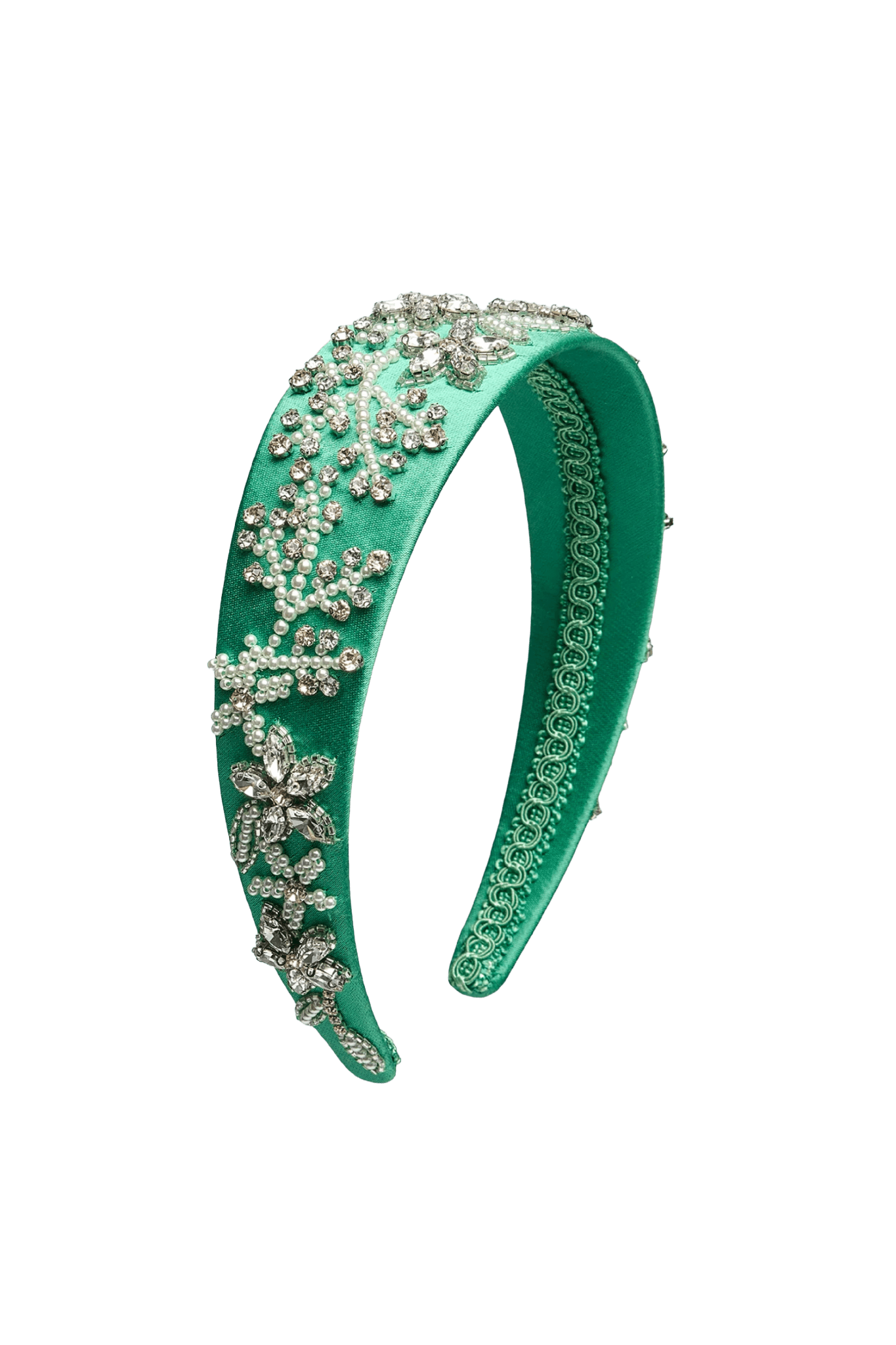 Green Embellished Textured Satin Headband - ALBOUSHIYA - district 5 - dubai - riyadh - abaya - dresses - designers - evening wear - luxury - elegance - craftsmanship - gowns - cocktail dresses - collections - georges