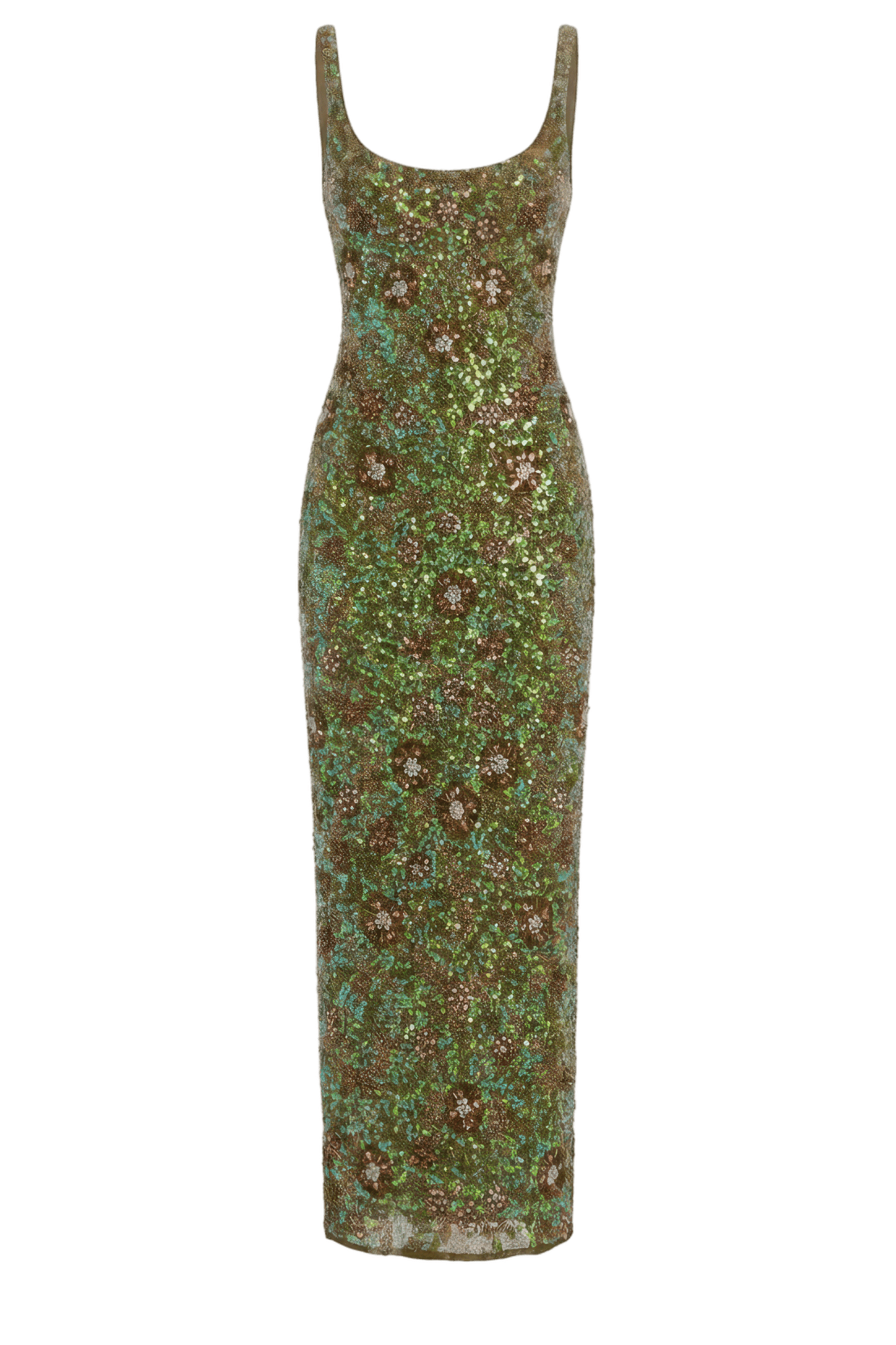 Green Sleeveless Hand Embellished Floral Maxi Dress - ALBOUSHIYA - district 5 - dubai - riyadh - abaya - dresses - designers - evening wear - luxury - elegance - craftsmanship - gowns - cocktail dresses - collections - georges