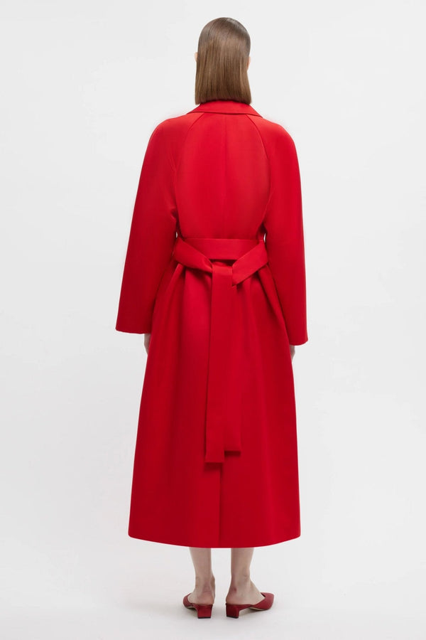 Hasina Coat in Bright Red Doppio Satin - ALBOUSHIYA - district 5 - dubai - riyadh - abaya - dresses - designers - evening wear - luxury - elegance - craftsmanship - gowns - cocktail dresses - collections - georges