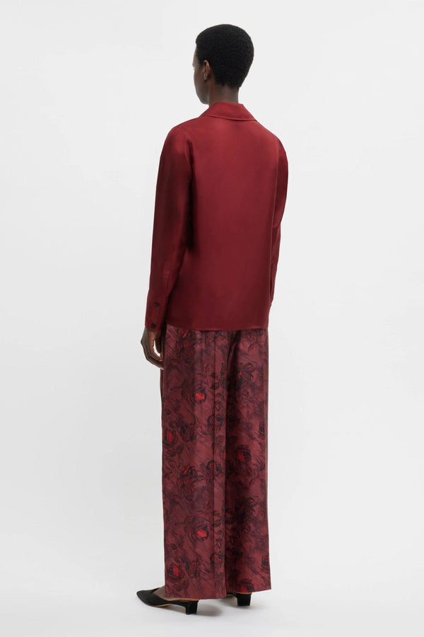 Heqet Trousers In Red Roses On Marble Print Silk Twill - ALBOUSHIYA - district 5 - dubai - riyadh - abaya - dresses - designers - evening wear - luxury - elegance - craftsmanship - gowns - cocktail dresses - collections - georges