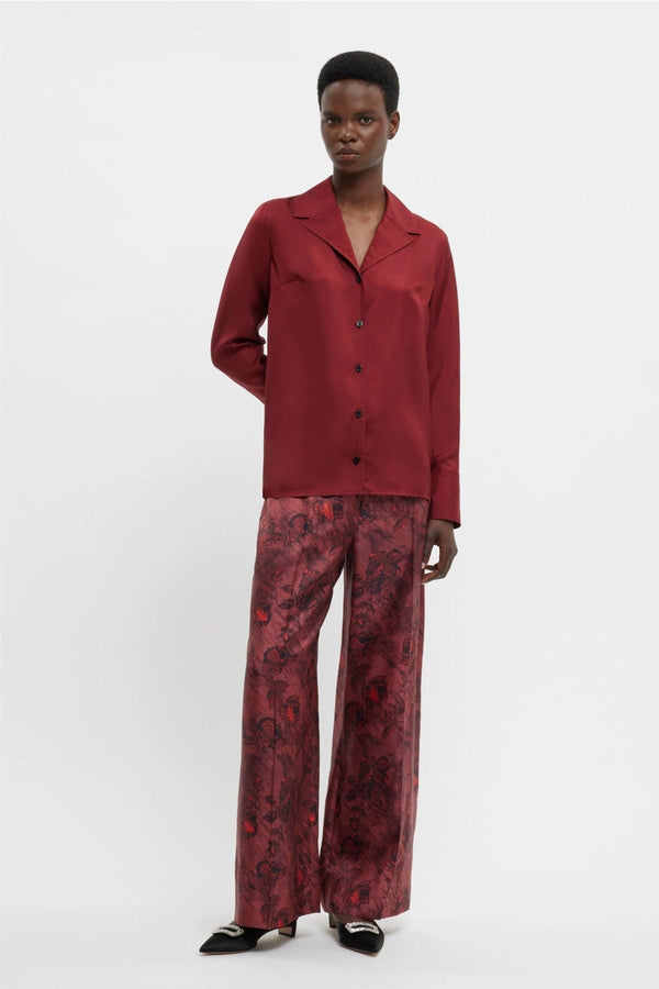 Heqet Trousers In Red Roses On Marble Print Silk Twill - ALBOUSHIYA - district 5 - dubai - riyadh - abaya - dresses - designers - evening wear - luxury - elegance - craftsmanship - gowns - cocktail dresses - collections - georges