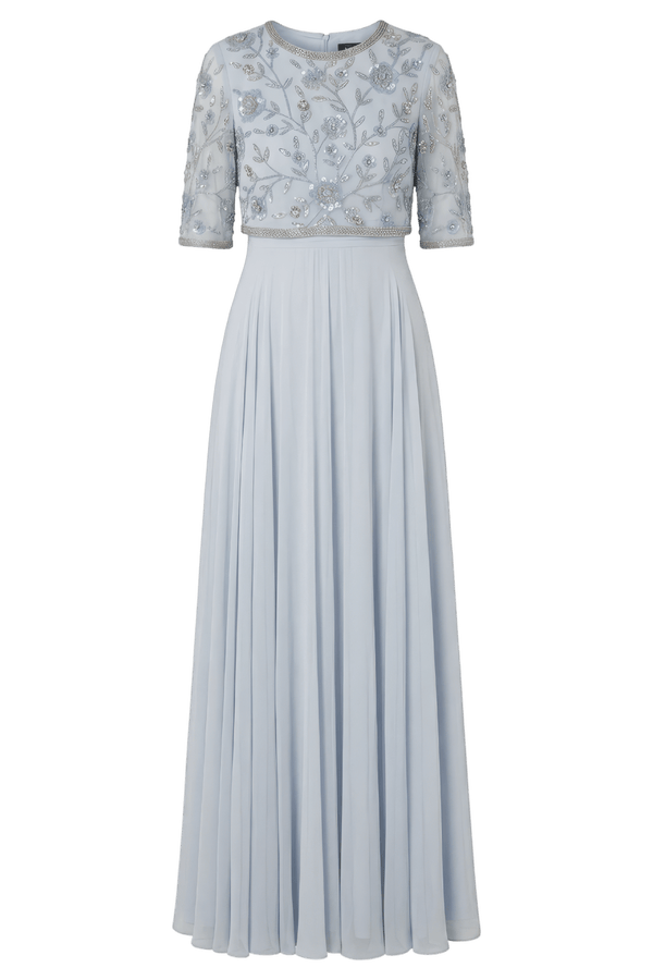 High Neck Embellished Chiffon Gown - ALBOUSHIYA - district 5 - dubai - riyadh - abaya - dresses - designers - evening wear - luxury - elegance - craftsmanship - gowns - cocktail dresses - collections - georges