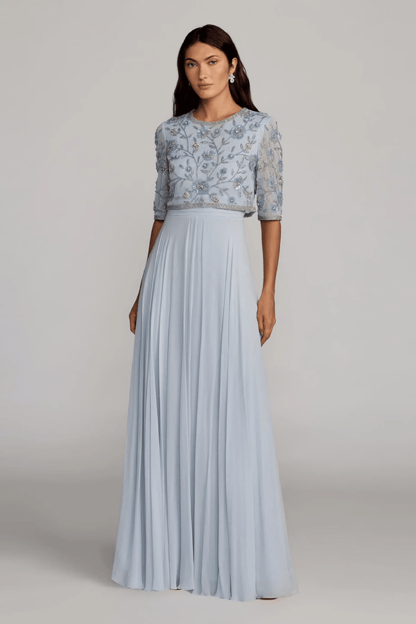 High Neck Embellished Chiffon Gown - ALBOUSHIYA - district 5 - dubai - riyadh - abaya - dresses - designers - evening wear - luxury - elegance - craftsmanship - gowns - cocktail dresses - collections - georges