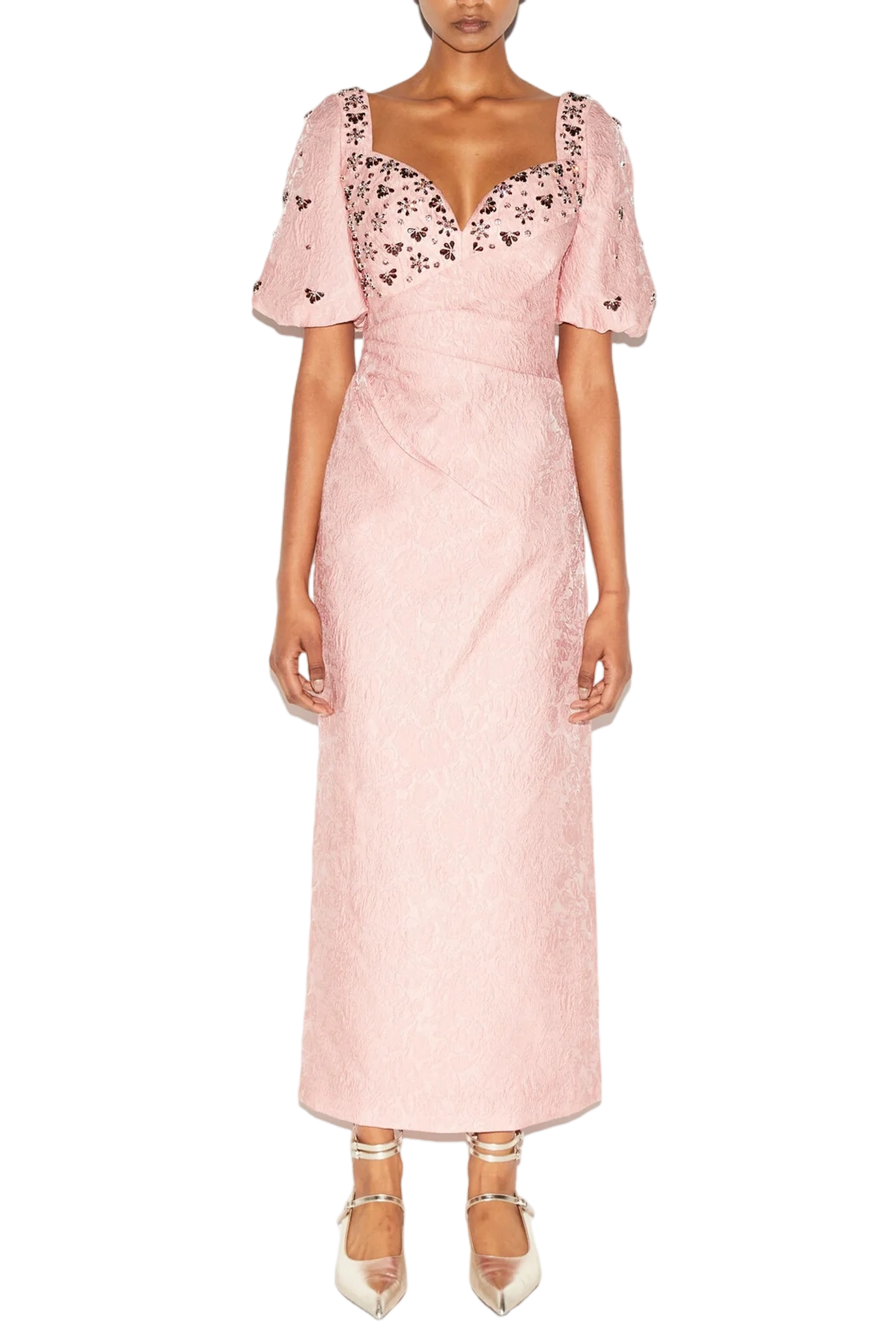 Aretha Pink Embellished Jacquard Dress