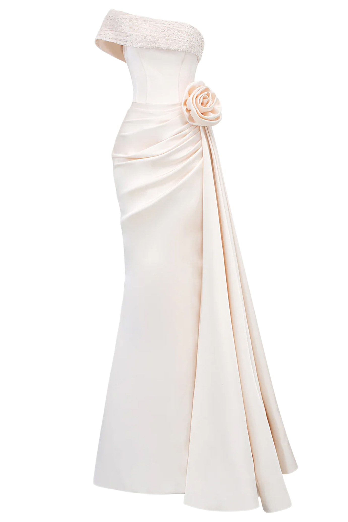 Asymmetrical Shoulder Gown With Drapped Details