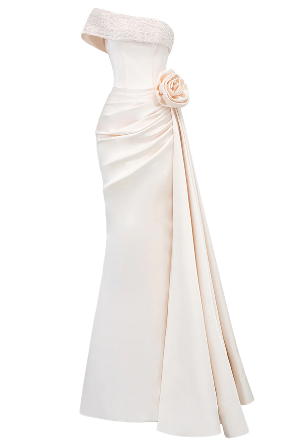 Asymmetrical Shoulder Gown With Drapped Details