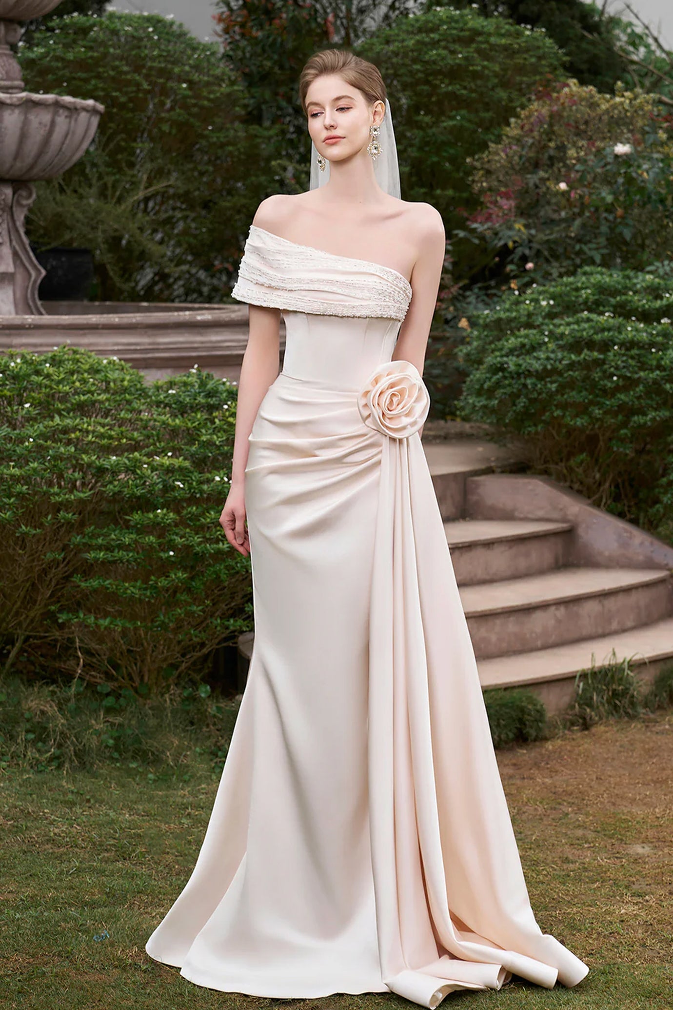 Asymmetrical Shoulder Gown With Drapped Details