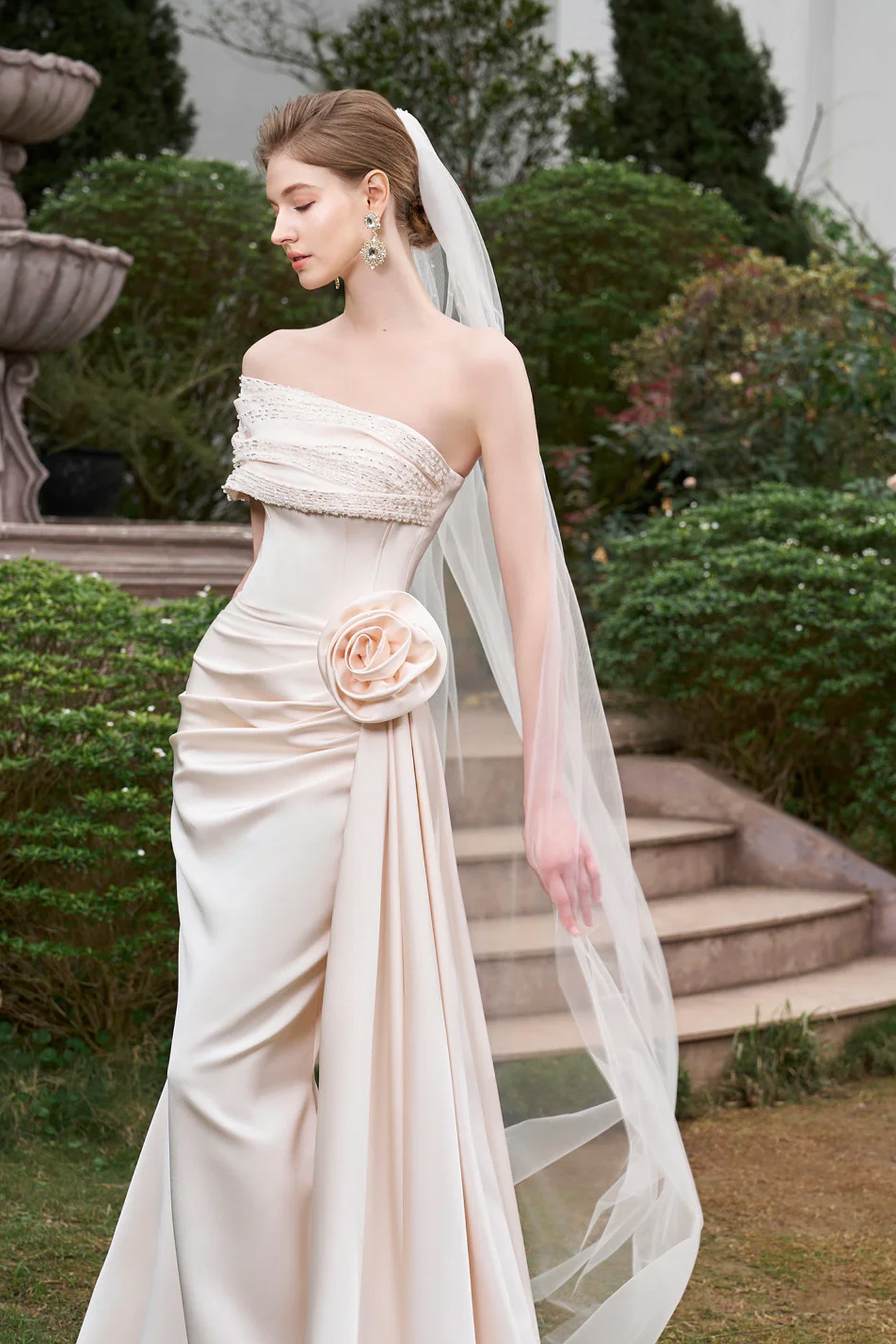 Asymmetrical Shoulder Gown With Drapped Details