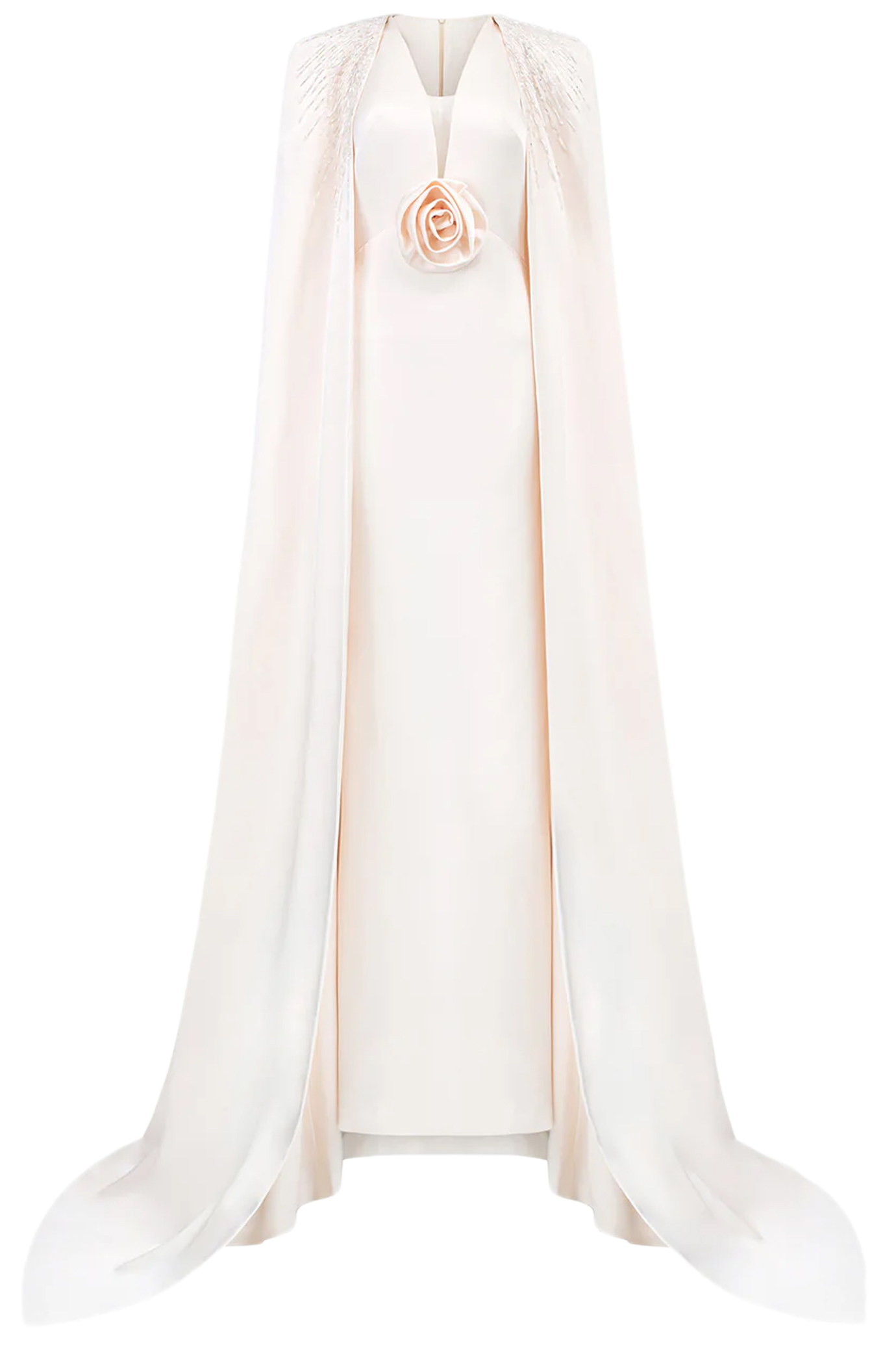 V-Neckline Sleeveless Gown With Long Cape