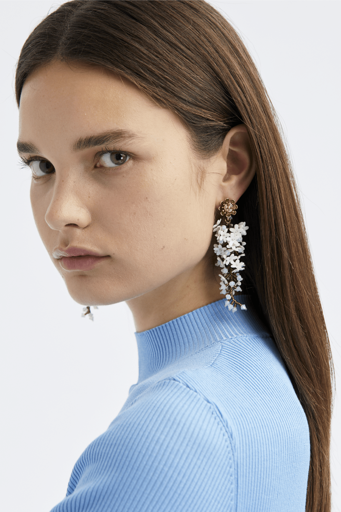 Ivory Cascading Flower Earrings - ALBOUSHIYA - district 5 - dubai - riyadh - abaya - dresses - designers - evening wear - luxury - elegance - craftsmanship - gowns - cocktail dresses - collections - georges