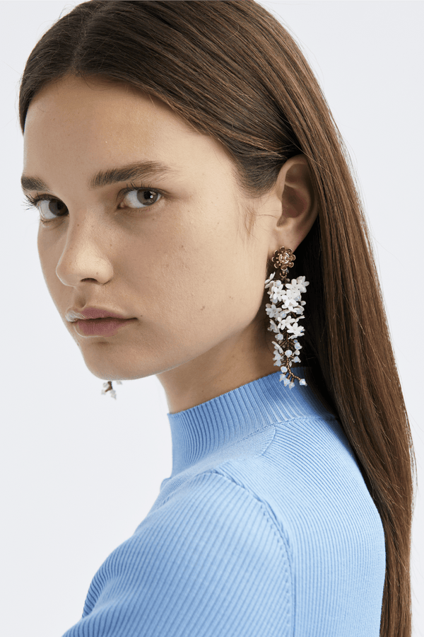 Ivory Cascading Flower Earrings - ALBOUSHIYA - district 5 - dubai - riyadh - abaya - dresses - designers - evening wear - luxury - elegance - craftsmanship - gowns - cocktail dresses - collections - georges