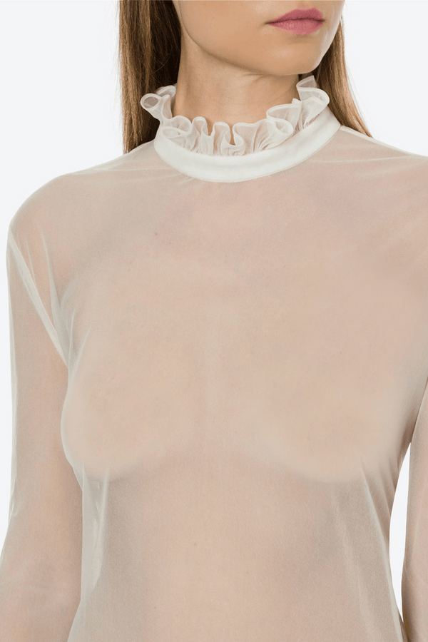 Ivory Techno Chiffon Blouse - ALBOUSHIYA - district 5 - dubai - riyadh - abaya - dresses - designers - evening wear - luxury - elegance - craftsmanship - gowns - cocktail dresses - collections - georges