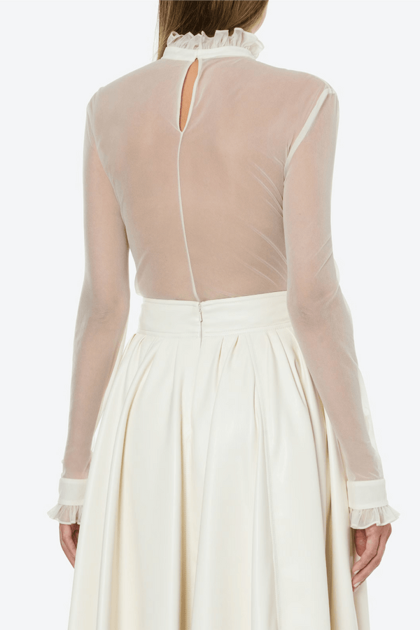 Ivory Techno Chiffon Blouse - ALBOUSHIYA - district 5 - dubai - riyadh - abaya - dresses - designers - evening wear - luxury - elegance - craftsmanship - gowns - cocktail dresses - collections - georges