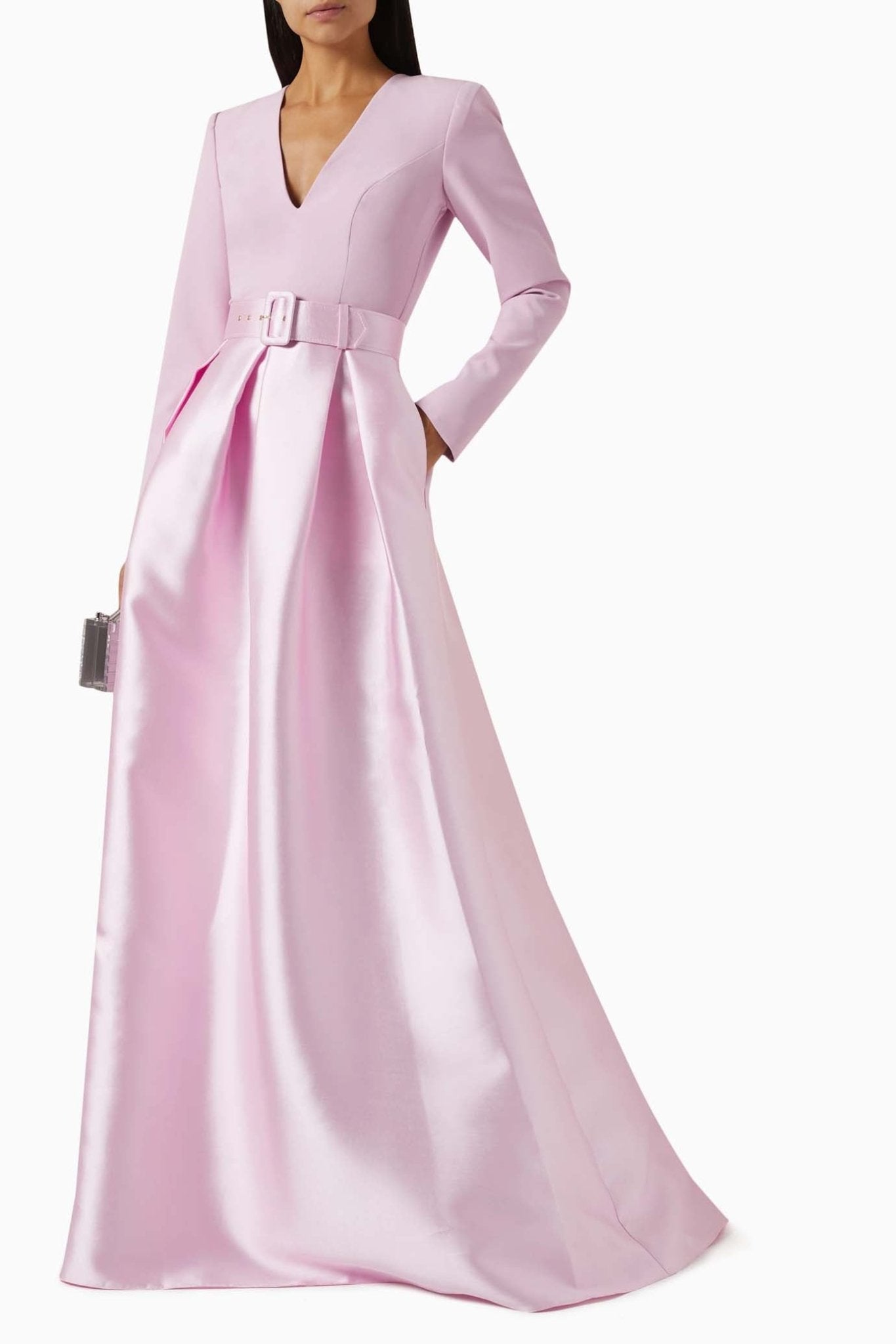 Ivy Soft Crepe And Mikado Long Dress - ALBOUSHIYA - district 5 - dubai - riyadh - abaya - dresses - designers - evening wear - luxury - elegance - craftsmanship - gowns - cocktail dresses - collections - georges