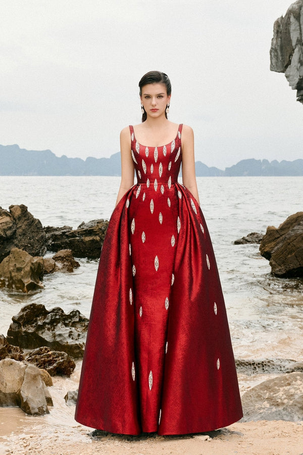 Jemma Ball Gown Loose Strap Taffeta Floor Length Dress - ALBOUSHIYA - district 5 - dubai - riyadh - abaya - dresses - designers - evening wear - luxury - elegance - craftsmanship - gowns - cocktail dresses - collections - georges