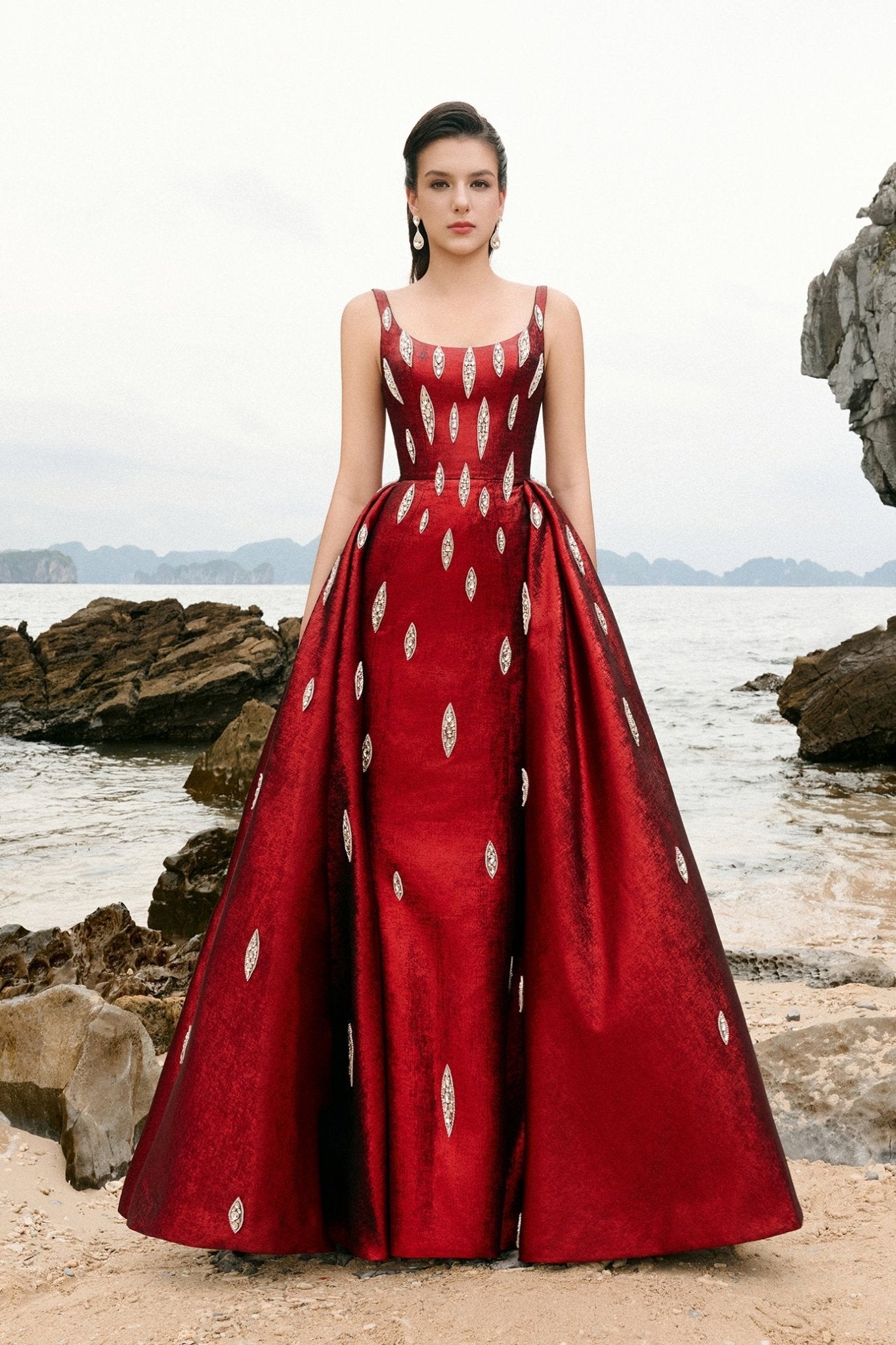 Jemma Ball Gown Loose Strap Taffeta Floor Length Dress - ALBOUSHIYA - district 5 - dubai - riyadh - abaya - dresses - designers - evening wear - luxury - elegance - craftsmanship - gowns - cocktail dresses - collections - georges