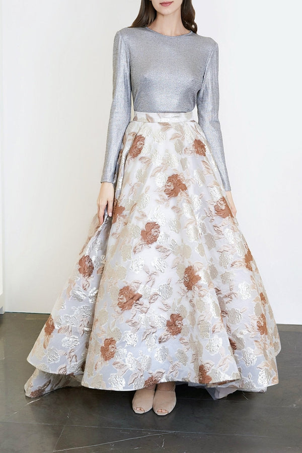 Jersey Top & Brocade Skirt - ALBOUSHIYA - district 5 - dubai - riyadh - abaya - dresses - designers - evening wear - luxury - elegance - craftsmanship - gowns - cocktail dresses - collections - georges