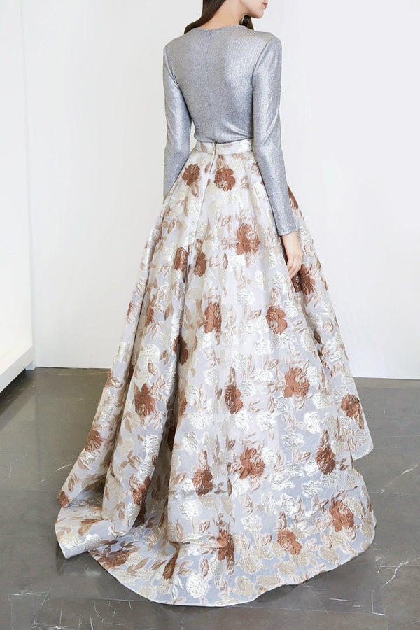 Jersey Top & Brocade Skirt - ALBOUSHIYA - district 5 - dubai - riyadh - abaya - dresses - designers - evening wear - luxury - elegance - craftsmanship - gowns - cocktail dresses - collections - georges