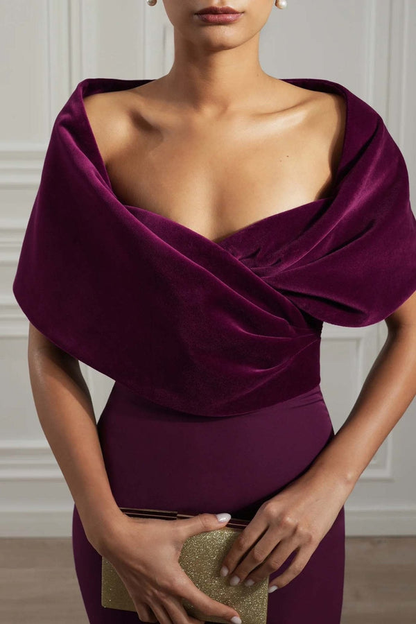 Kavya Dark Purple Crepe and Velvet Gown - ALBOUSHIYA - district 5 - dubai - riyadh - abaya - dresses - designers - evening wear - luxury - elegance - craftsmanship - gowns - cocktail dresses - collections - georges