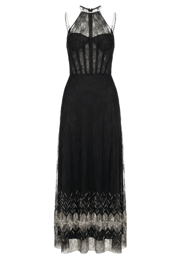 Lace Midi Dress (fully lined version) - ALBOUSHIYA - district 5 - dubai - riyadh - abaya - dresses - designers - evening wear - luxury - elegance - craftsmanship - gowns - cocktail dresses - collections - georges