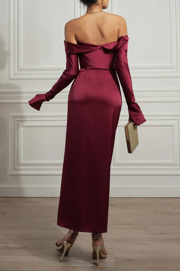 Lara Satin Midi Dress - ALBOUSHIYA - district 5 - dubai - riyadh - abaya - dresses - designers - evening wear - luxury - elegance - craftsmanship - gowns - cocktail dresses - collections - georges