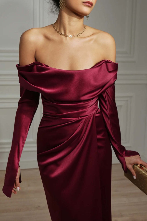 Lara Satin Midi Dress - ALBOUSHIYA - district 5 - dubai - riyadh - abaya - dresses - designers - evening wear - luxury - elegance - craftsmanship - gowns - cocktail dresses - collections - georges