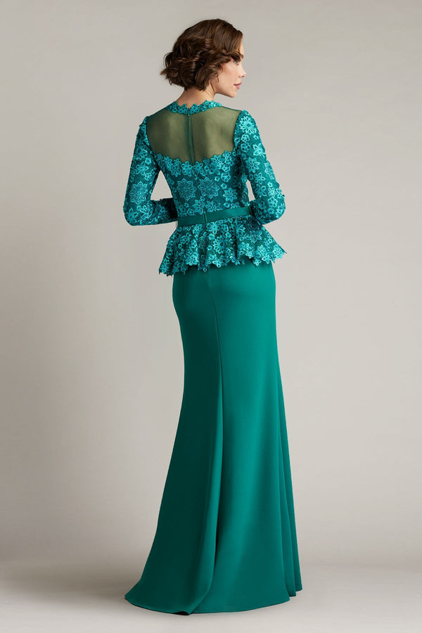 Lata Embroidered Belted Peplum Gown - ALBOUSHIYA - district 5 - dubai - riyadh - abaya - dresses - designers - evening wear - luxury - elegance - craftsmanship - gowns - cocktail dresses - collections - georges