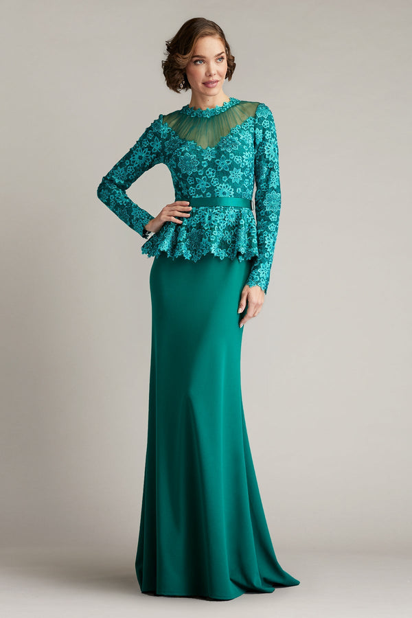 Lata Embroidered Belted Peplum Gown - ALBOUSHIYA - district 5 - dubai - riyadh - abaya - dresses - designers - evening wear - luxury - elegance - craftsmanship - gowns - cocktail dresses - collections - georges