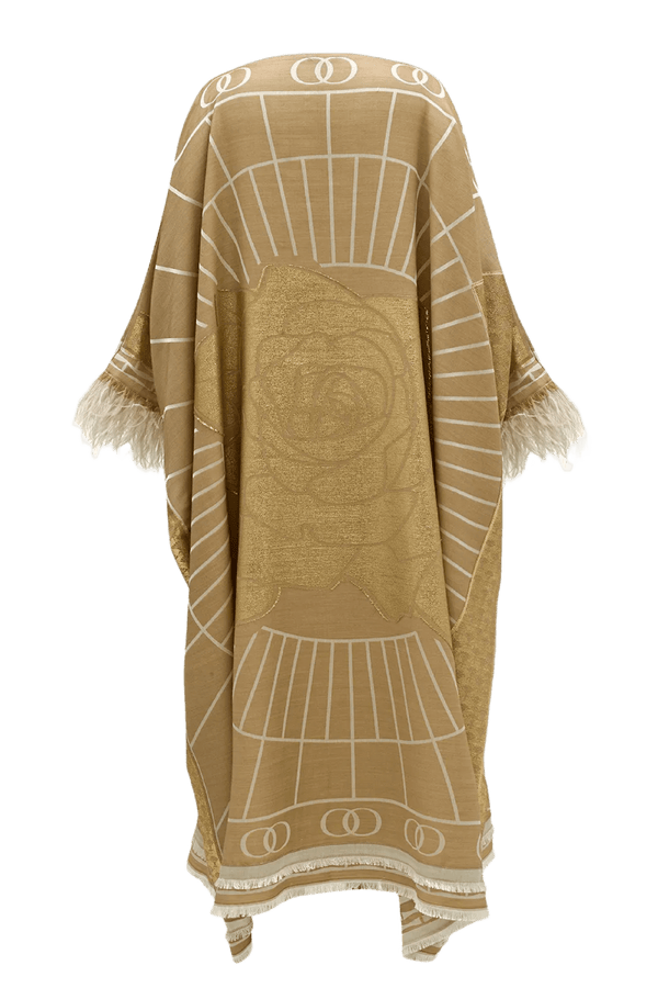 Leila Silk Jacquard Caftan in Beige - ALBOUSHIYA - district 5 - dubai - riyadh - abaya - dresses - designers - evening wear - luxury - elegance - craftsmanship - gowns - cocktail dresses - collections - georges