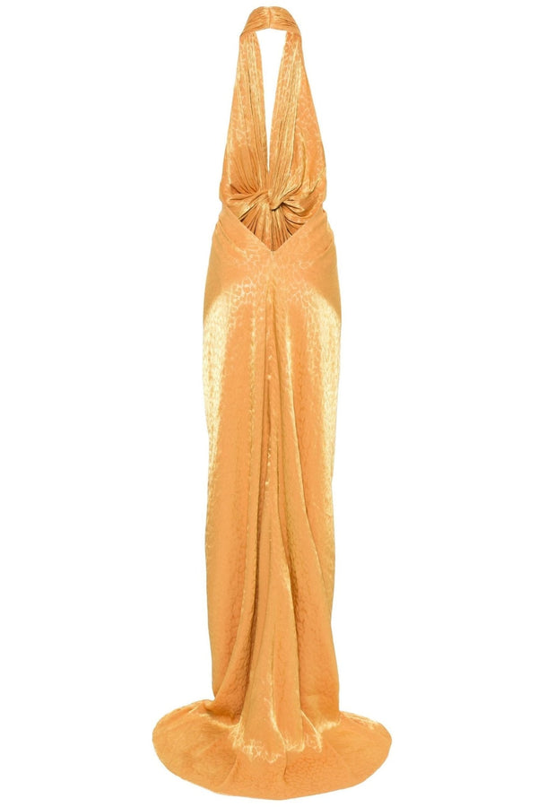Leopard Lurex Georgette Halterneck Gown - ALBOUSHIYA - district 5 - dubai - riyadh - abaya - dresses - designers - evening wear - luxury - elegance - craftsmanship - gowns - cocktail dresses - collections - georges