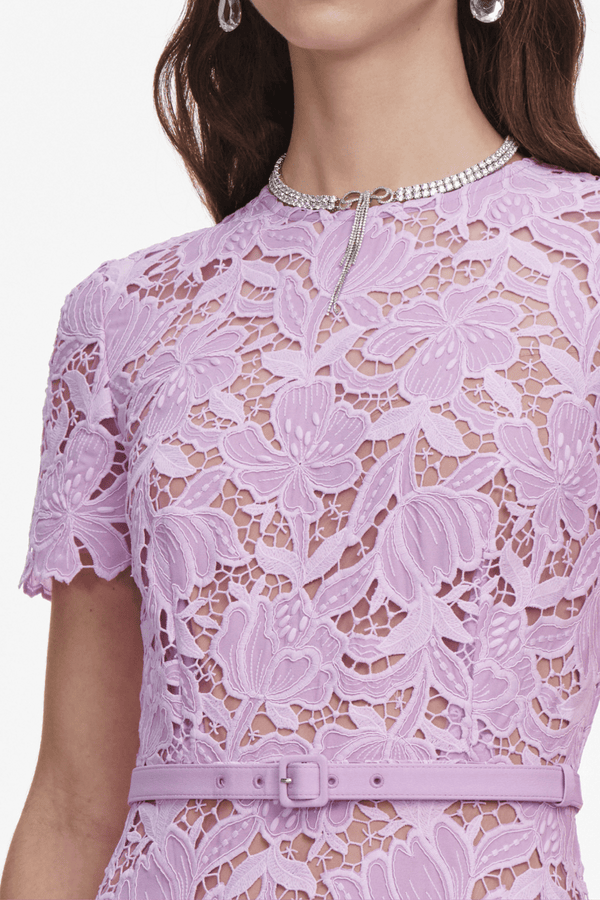 Lilac Guipure Midi Dress - ALBOUSHIYA - district 5 - dubai - riyadh - abaya - dresses - designers - evening wear - luxury - elegance - craftsmanship - gowns - cocktail dresses - collections - georges