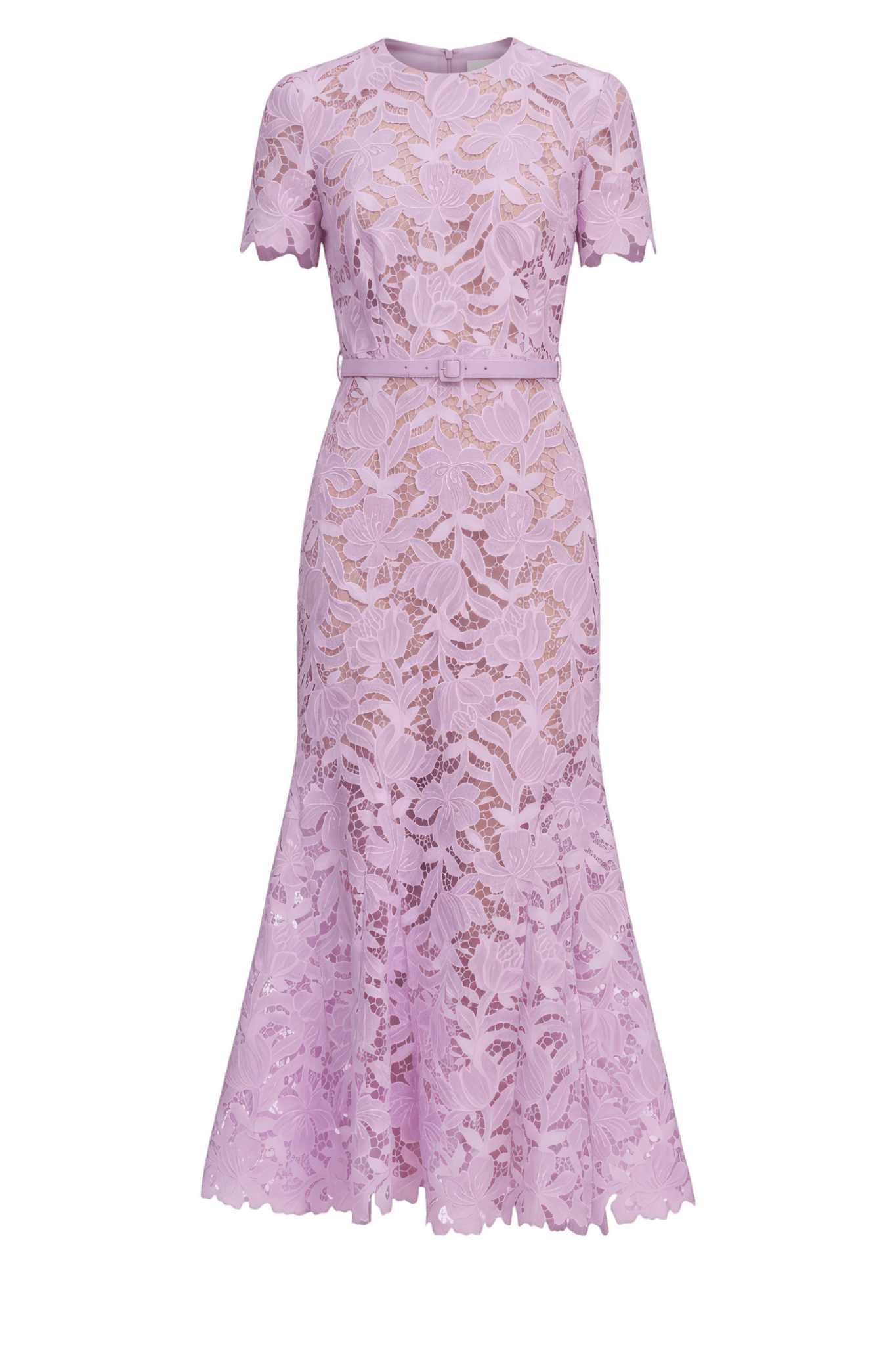 Lilac Guipure Midi Dress - ALBOUSHIYA - district 5 - dubai - riyadh - abaya - dresses - designers - evening wear - luxury - elegance - craftsmanship - gowns - cocktail dresses - collections - georges