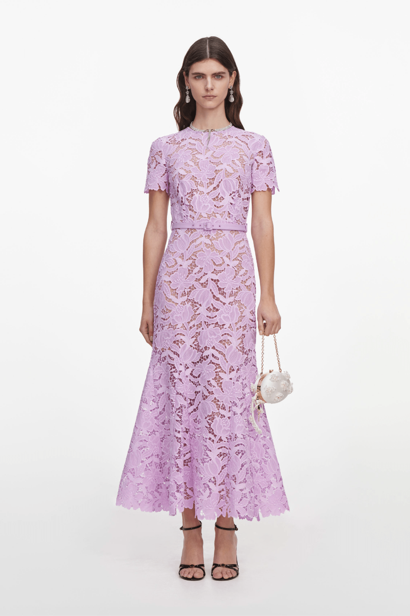 Lilac Guipure Midi Dress - ALBOUSHIYA - district 5 - dubai - riyadh - abaya - dresses - designers - evening wear - luxury - elegance - craftsmanship - gowns - cocktail dresses - collections - georges