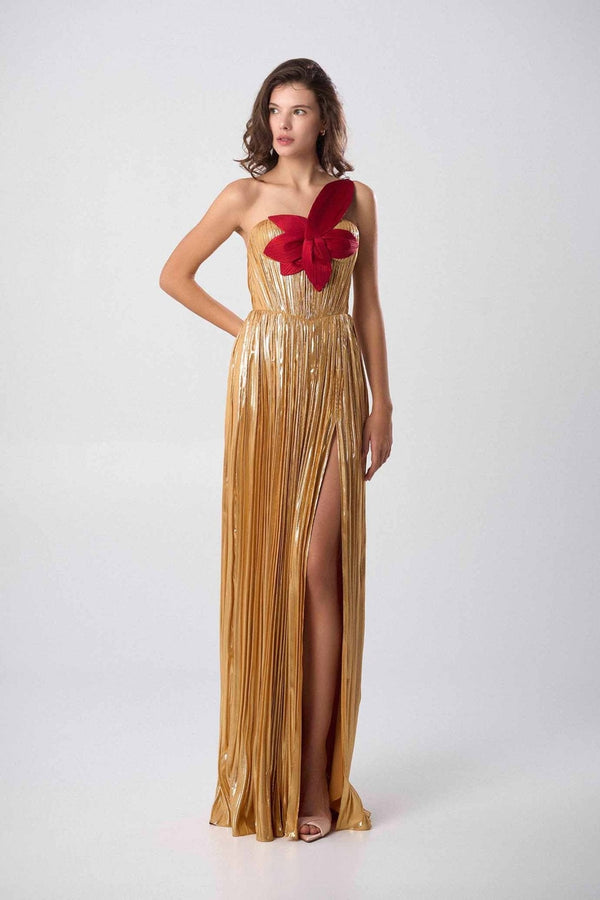 Lily Strapless Gold Gown - ALBOUSHIYA - district 5 - dubai - riyadh - abaya - dresses - designers - evening wear - luxury - elegance - craftsmanship - gowns - cocktail dresses - collections - georges