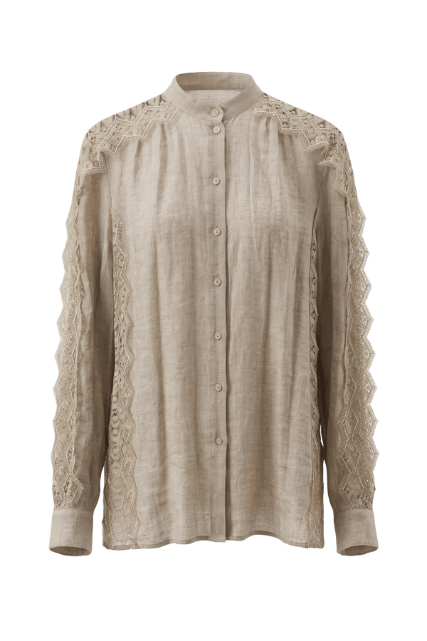 Linen & Lace Shirt - ALBOUSHIYA - district 5 - dubai - riyadh - abaya - dresses - designers - evening wear - luxury - elegance - craftsmanship - gowns - cocktail dresses - collections - georges